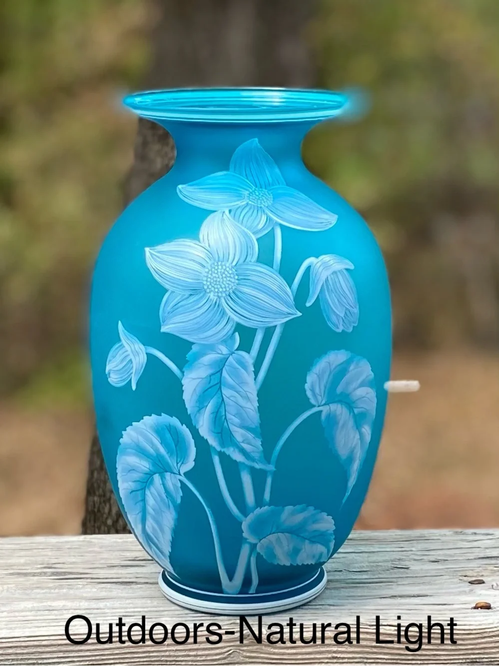 Vintage 1984 Fenton Gallery Originals Azure Blue Satin Glass Vase Cincinnati Art